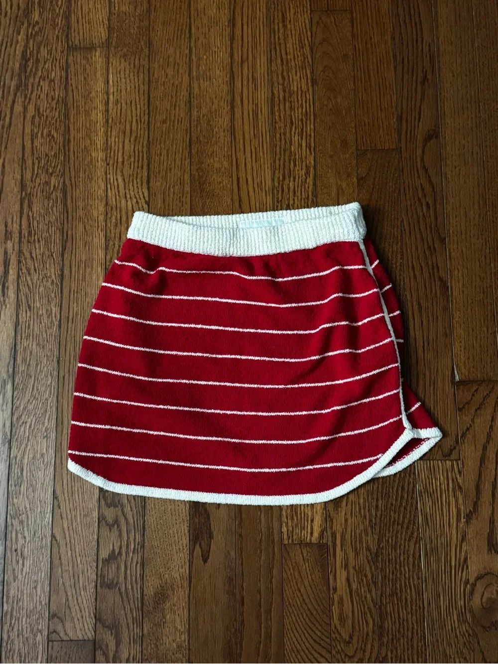 Zara Red and White Striped Knit Skirt with Elastic Waist